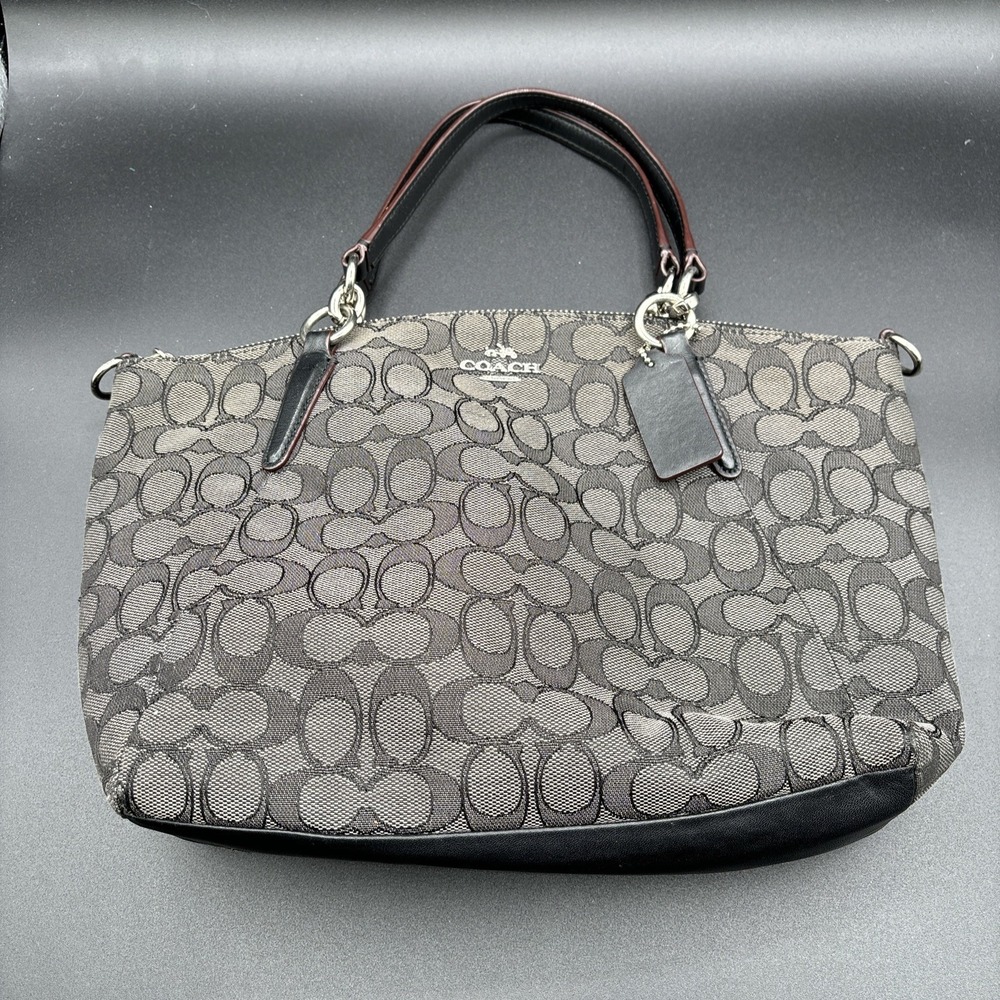 Coach Signature Small Kelsey Satchel Handbag‎ Canvas Gray Black/Smoke